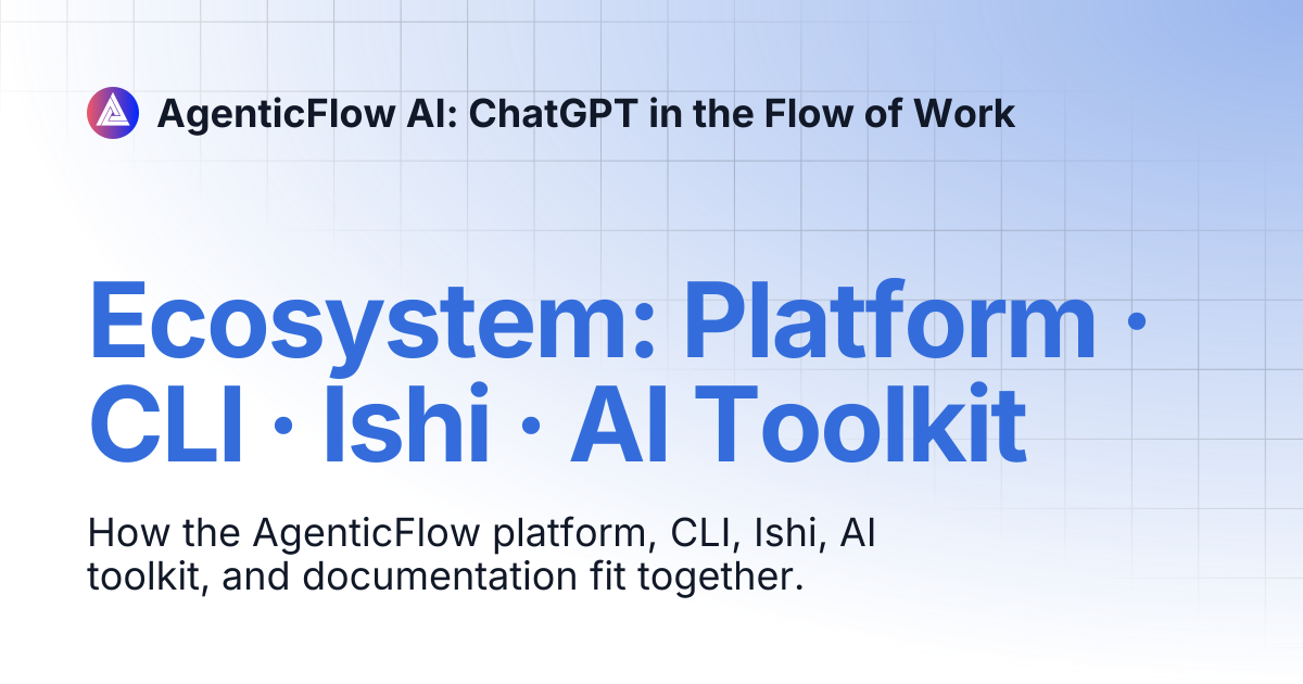 Ecosystem: Platform · CLI · Ishi · AI Toolkit | AgenticFlow AI: ChatGPT ...